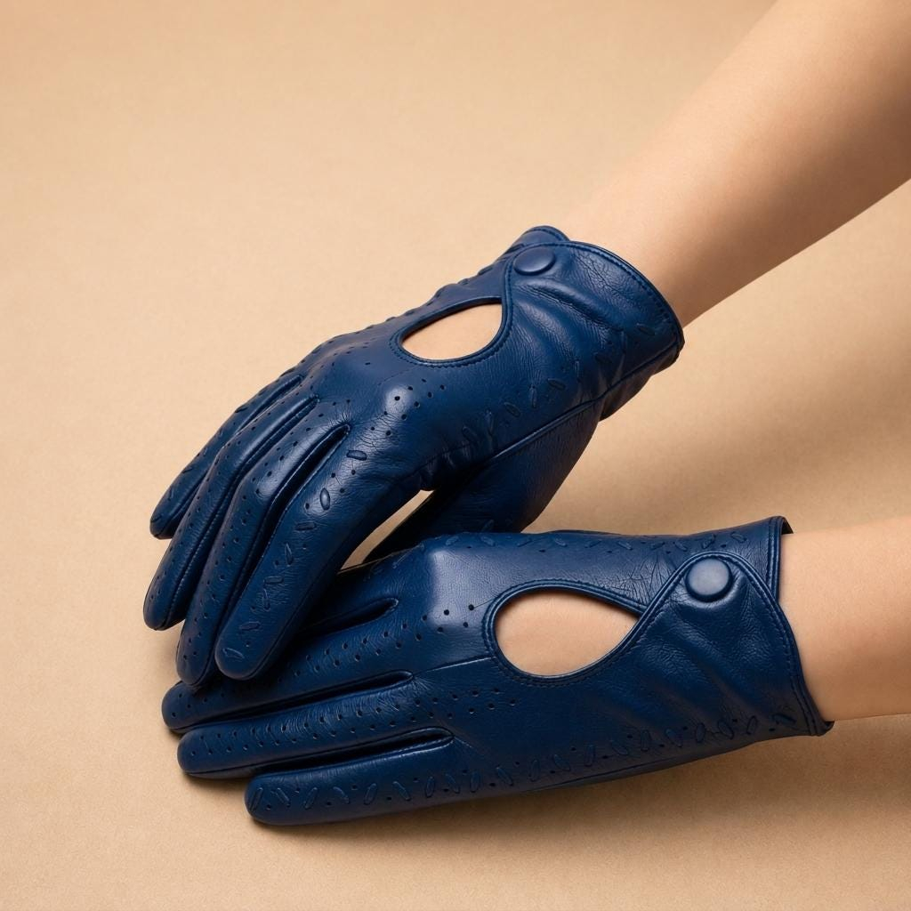 Women's Navy Blue Full-Finger Driving Gloves